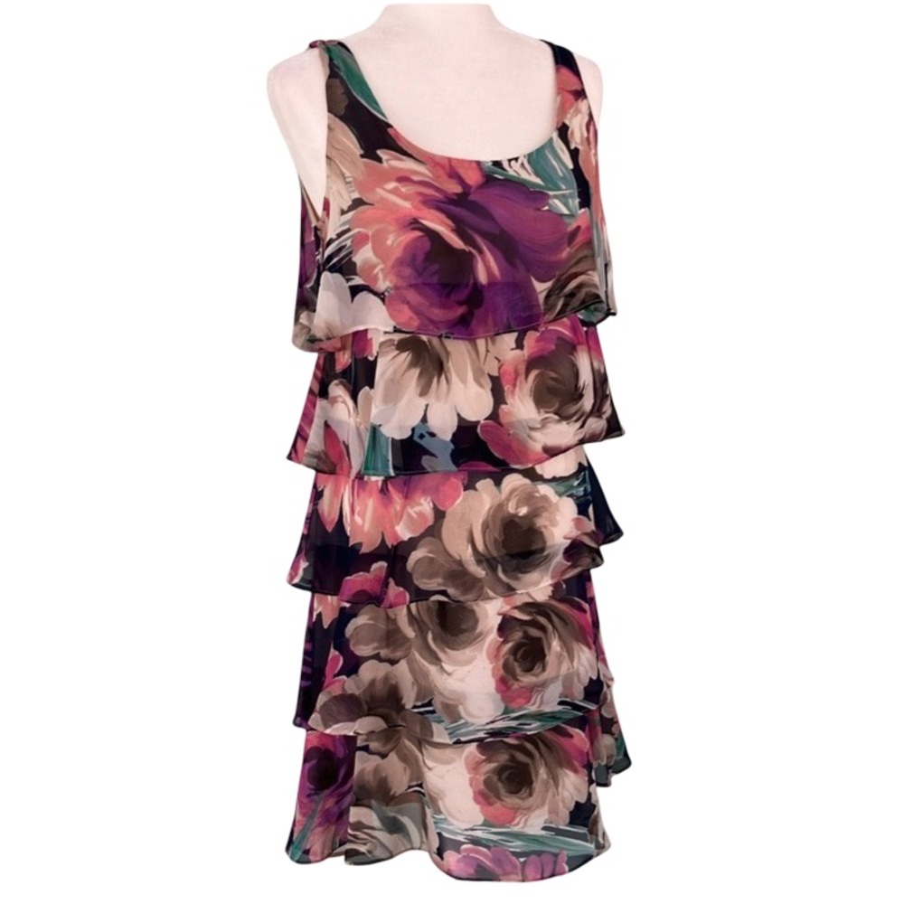 Dressbarn Ruffled Tiered Layered Lined Floral Sleeveless Dress Women’s Size 8